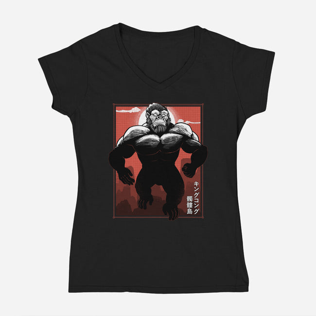 Mighty Kong-Womens-V-Neck-Tee-Astrobot Invention