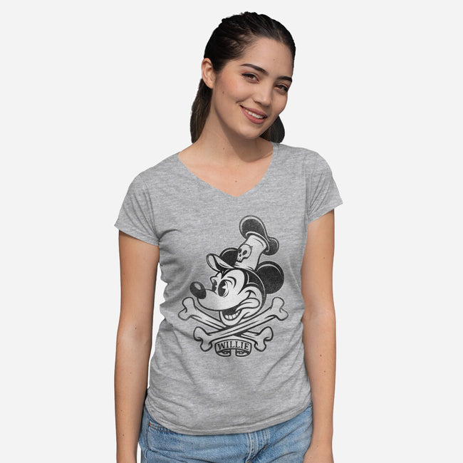 Willie Bones-Womens-V-Neck-Tee-kennsing