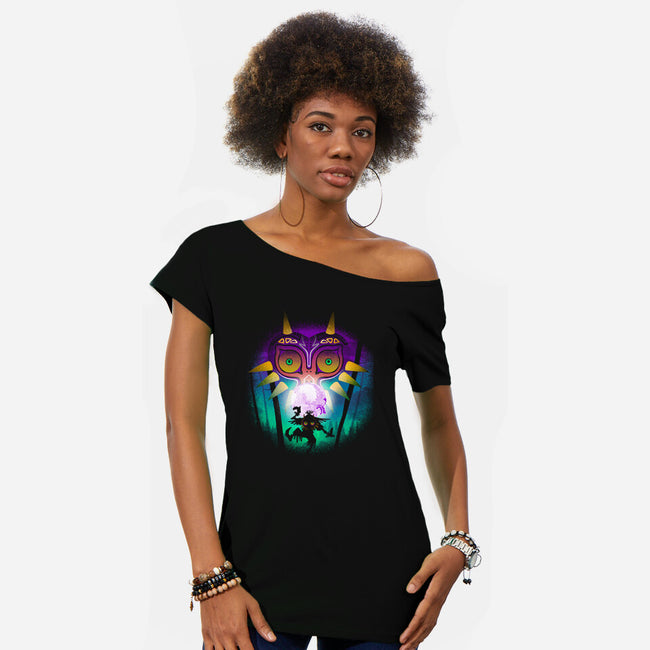 The Moon And The Mask-Womens-Off Shoulder-Tee-Donnie