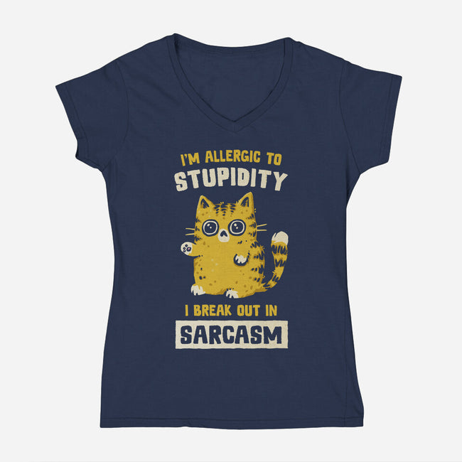 Allergic To Stupidity-Womens-V-Neck-Tee-kg07