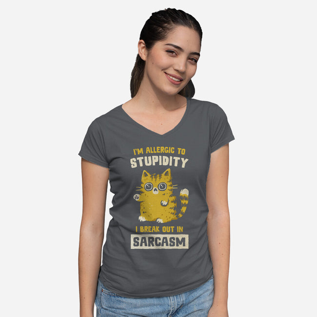 Allergic To Stupidity-Womens-V-Neck-Tee-kg07