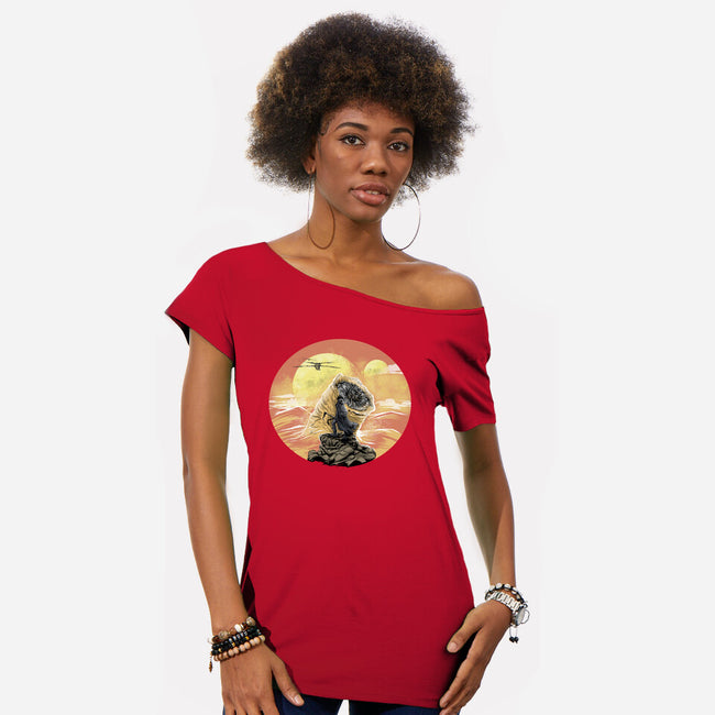 Wanderer Above The Sea Of Sand-Womens-Off Shoulder-Tee-zascanauta