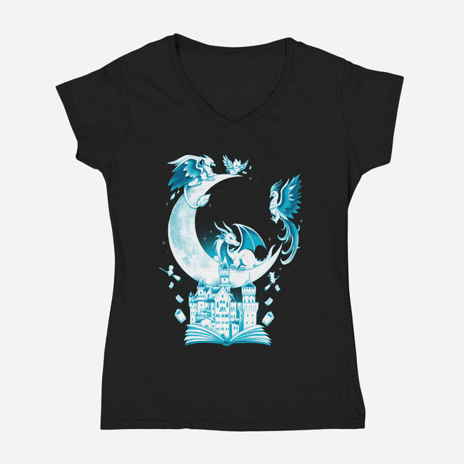 Magic Landscape Moon-Womens-V-Neck-Tee-Vallina84