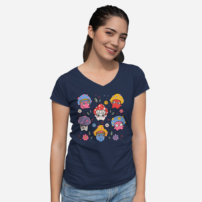 Cute But Psychedelic Mushrooms-Womens-V-Neck-Tee-tobefonseca