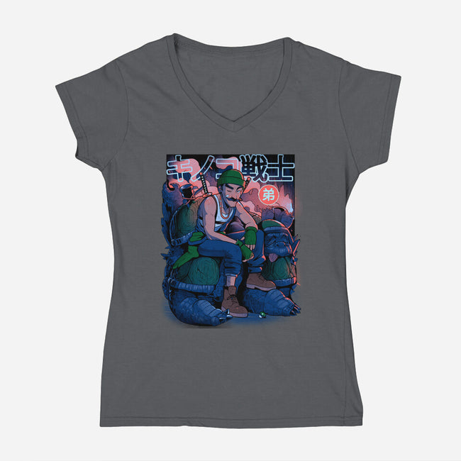 Green Mushroom Brother-Womens-V-Neck-Tee-Bruno Mota