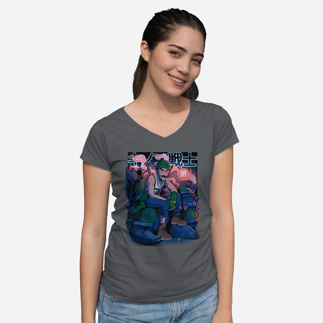 Green Mushroom Brother-Womens-V-Neck-Tee-Bruno Mota