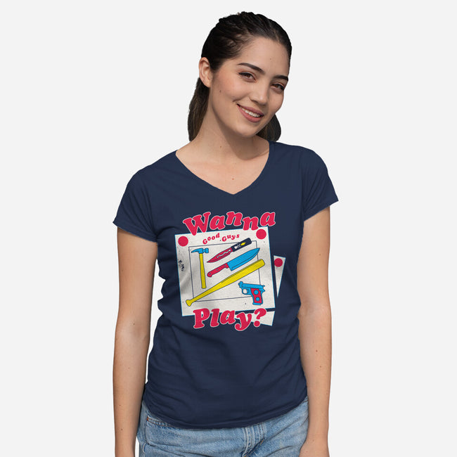 Good Guys Play-Womens-V-Neck-Tee-Nemons