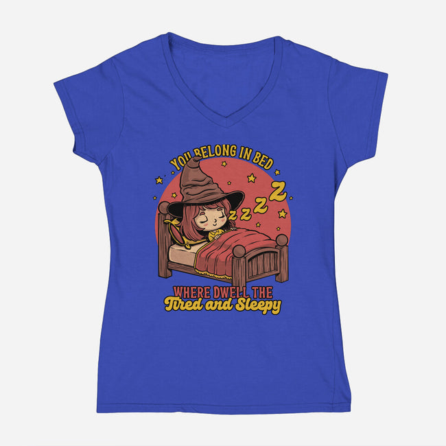 Witch Sleeping In Bed-Womens-V-Neck-Tee-Studio Mootant