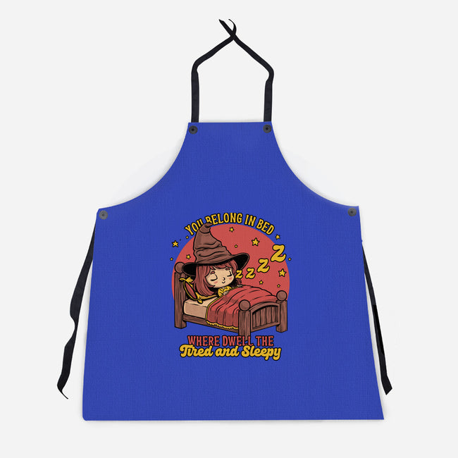 Witch Sleeping In Bed-Unisex-Kitchen-Apron-Studio Mootant