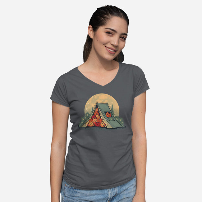 Cat Camping-Womens-V-Neck-Tee-erion_designs