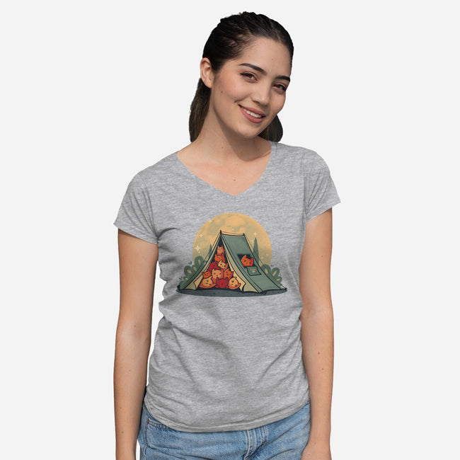 Cat Camping-Womens-V-Neck-Tee-erion_designs