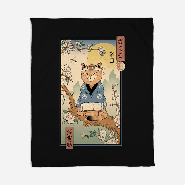 Meowster In Sakura Branch-None-Fleece-Blanket-vp021