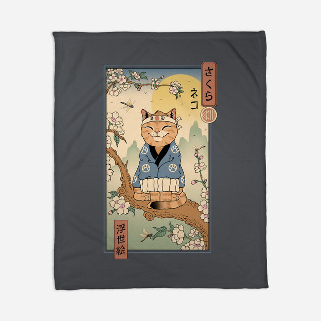 Meowster In Sakura Branch-None-Fleece-Blanket-vp021