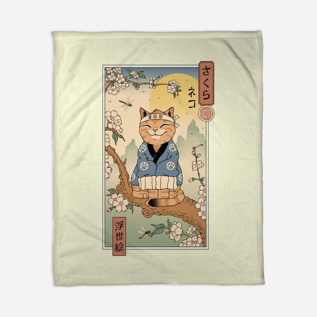 Meowster In Sakura Branch-None-Fleece-Blanket-vp021