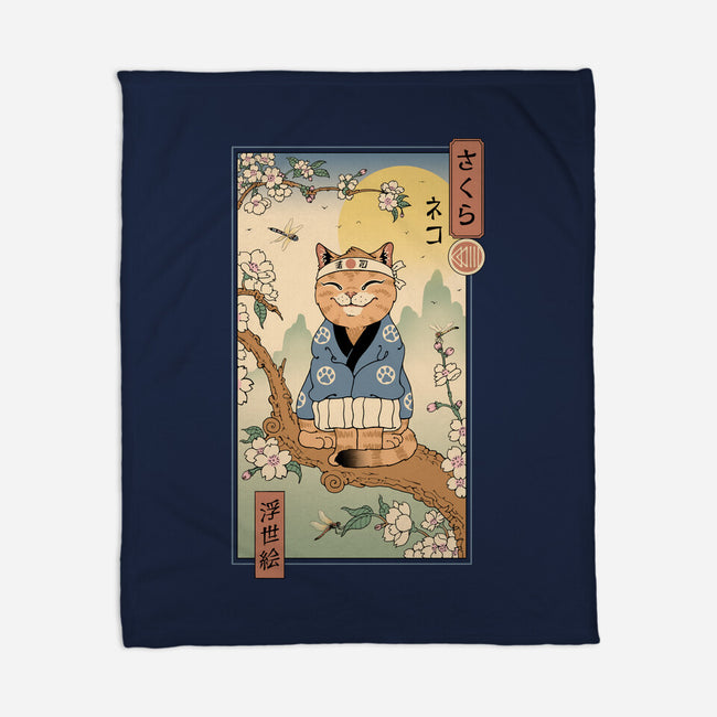 Meowster In Sakura Branch-None-Fleece-Blanket-vp021