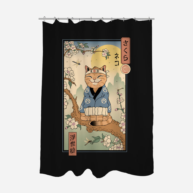 Meowster In Sakura Branch-None-Polyester-Shower Curtain-vp021