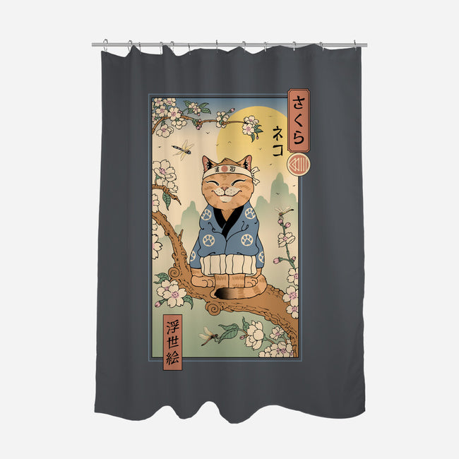 Meowster In Sakura Branch-None-Polyester-Shower Curtain-vp021