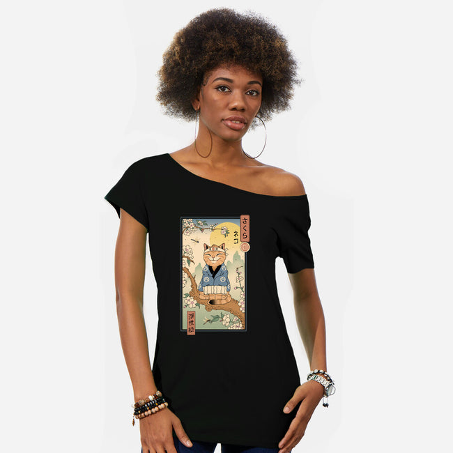 Meowster In Sakura Branch-Womens-Off Shoulder-Tee-vp021