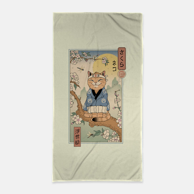 Meowster In Sakura Branch-None-Beach-Towel-vp021