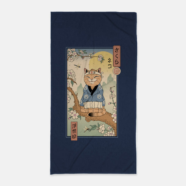 Meowster In Sakura Branch-None-Beach-Towel-vp021