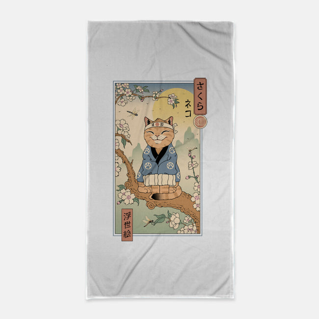 Meowster In Sakura Branch-None-Beach-Towel-vp021