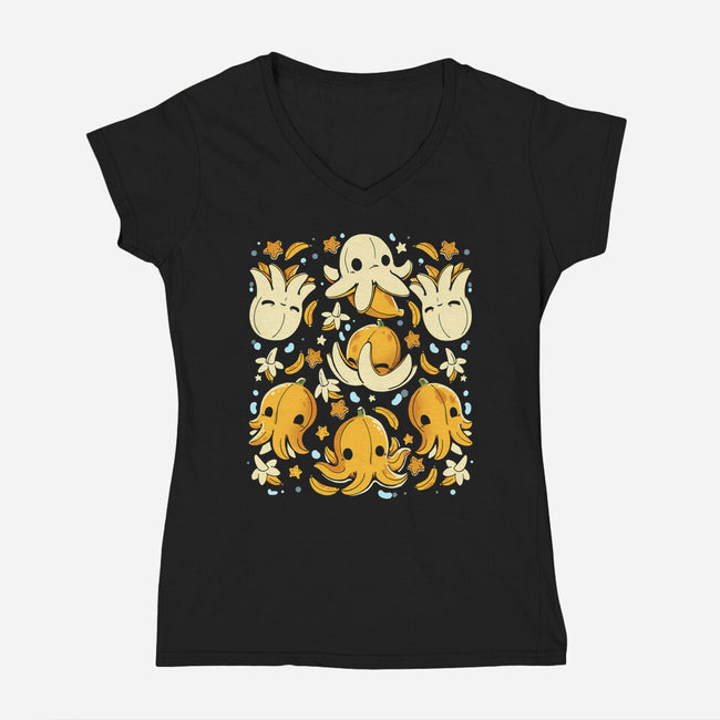 Banana Octopus-Womens-V-Neck-Tee-Vallina84