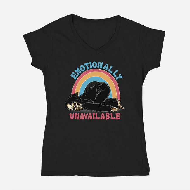 Emotionally Unavailable Reaper-Womens-V-Neck-Tee-momma_gorilla