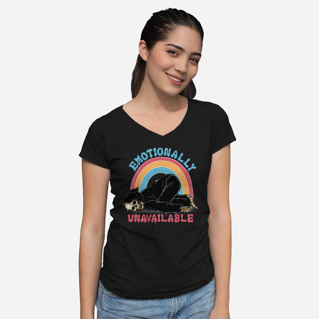 Emotionally Unavailable Reaper-Womens-V-Neck-Tee-momma_gorilla