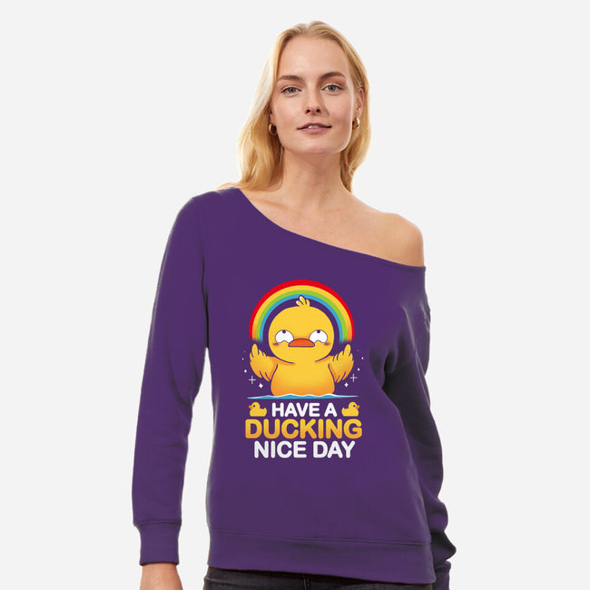 Have A Ducking Day-Womens-Off Shoulder-Sweatshirt-Vallina84