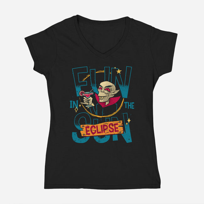 Fun In The Eclipse-Womens-V-Neck-Tee-teesgeex