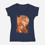 Red Fox Samurai-Womens-V-Neck-Tee-dandingeroz