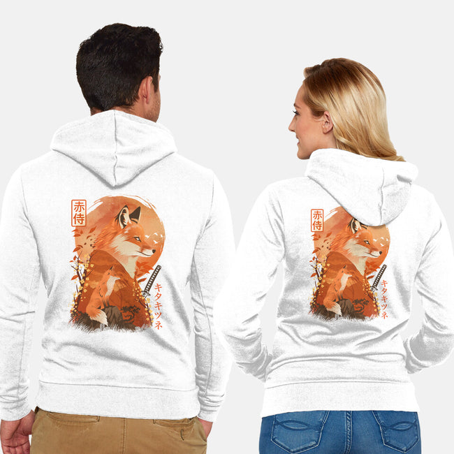 Red Fox Samurai-Unisex-Zip-Up-Sweatshirt-dandingeroz