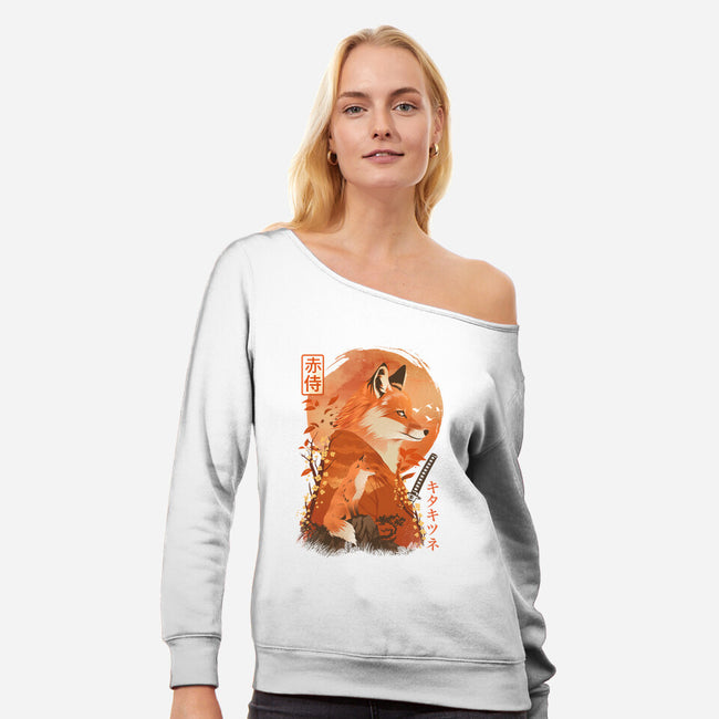 Red Fox Samurai-Womens-Off Shoulder-Sweatshirt-dandingeroz