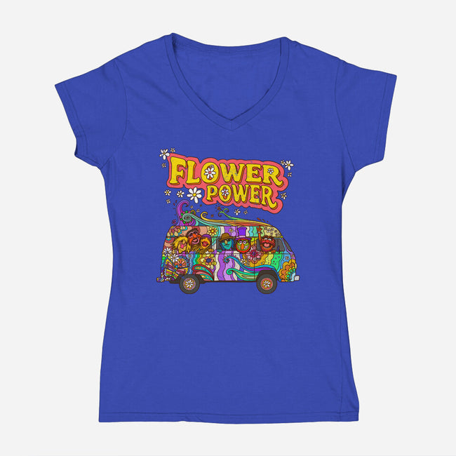 Flower Power Bus-Womens-V-Neck-Tee-drbutler