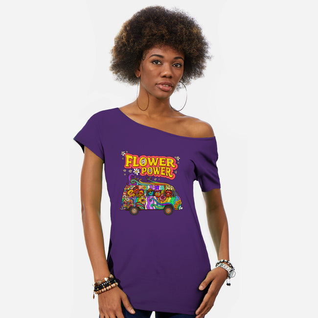 Flower Power Bus-Womens-Off Shoulder-Tee-drbutler