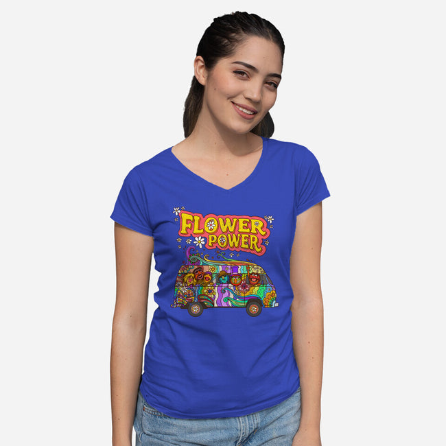 Flower Power Bus-Womens-V-Neck-Tee-drbutler