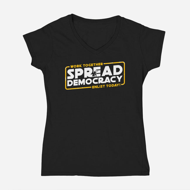 Spread Democracy-Womens-V-Neck-Tee-rocketman_art