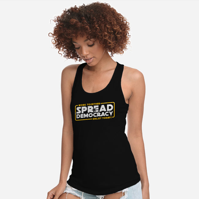 Spread Democracy-Womens-Racerback-Tank-rocketman_art