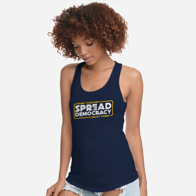 Spread Democracy-Womens-Racerback-Tank-rocketman_art