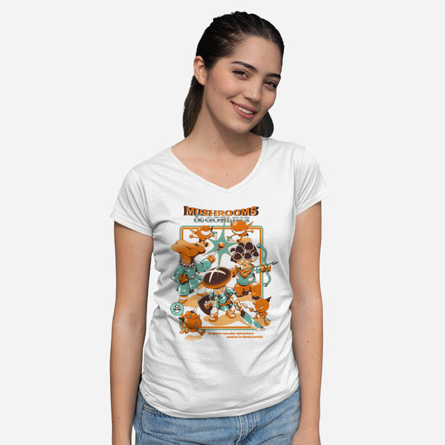 Mushrooms And Goblins-Womens-V-Neck-Tee-ilustrata