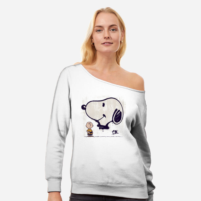 Friendly Graffiti-Womens-Off Shoulder-Sweatshirt-sebasebi