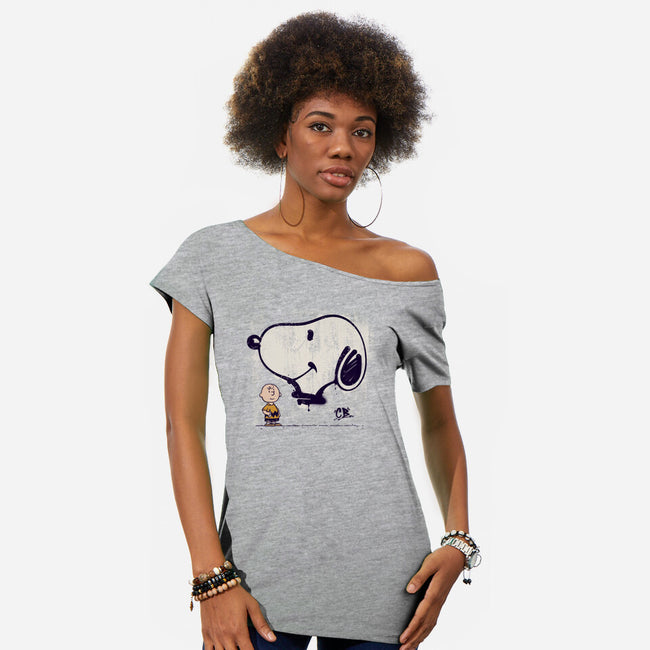 Friendly Graffiti-Womens-Off Shoulder-Tee-sebasebi