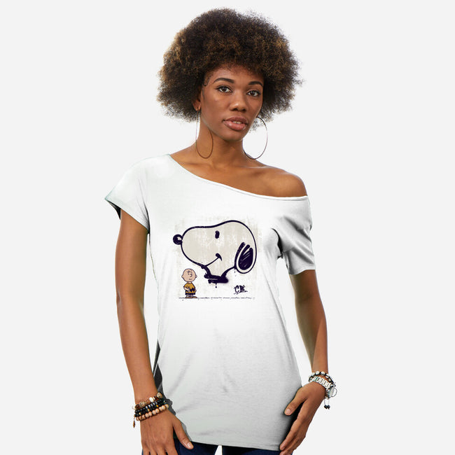 Friendly Graffiti-Womens-Off Shoulder-Tee-sebasebi