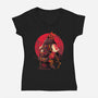 Red Kitsune Samurai-Womens-V-Neck-Tee-Bruno Mota