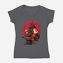 Red Kitsune Samurai-Womens-V-Neck-Tee-Bruno Mota