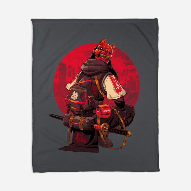 Red Kitsune Samurai-None-Fleece-Blanket-Bruno Mota