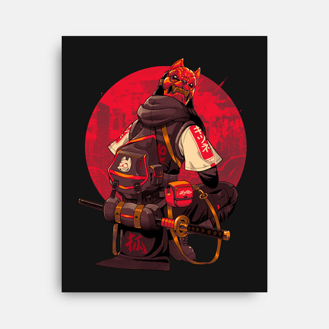 Red Kitsune Samurai-None-Stretched-Canvas-Bruno Mota