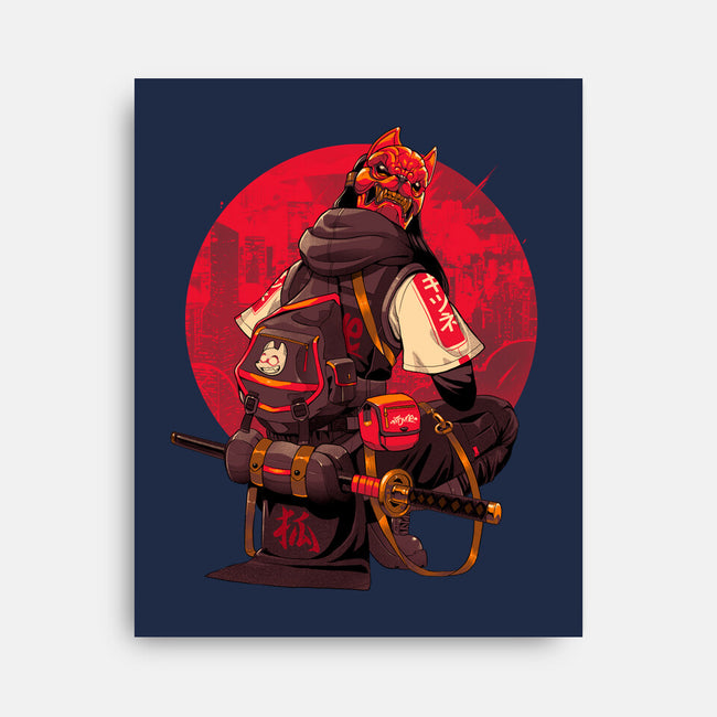 Red Kitsune Samurai-None-Stretched-Canvas-Bruno Mota