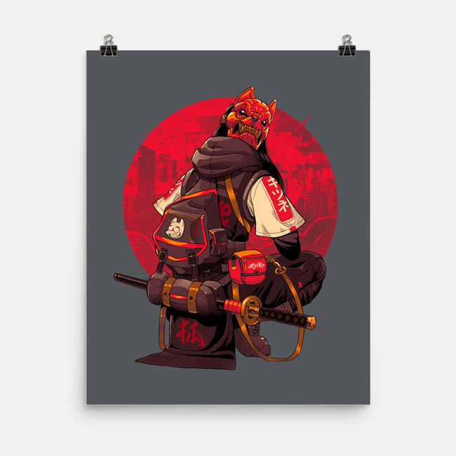 Red Kitsune Samurai-None-Matte-Poster-Bruno Mota