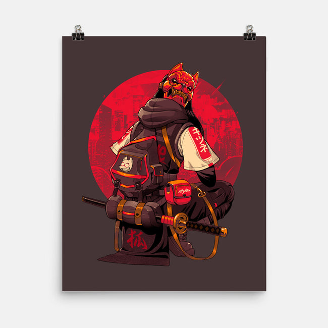 Red Kitsune Samurai-None-Matte-Poster-Bruno Mota